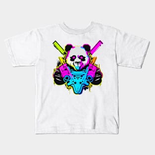 Colorful Cyborg Panda With Guns Kids T-Shirt